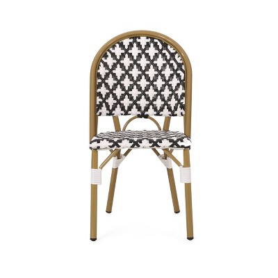 Black and White Bamboo Finish Armless Bistro Chairs, Set of 2