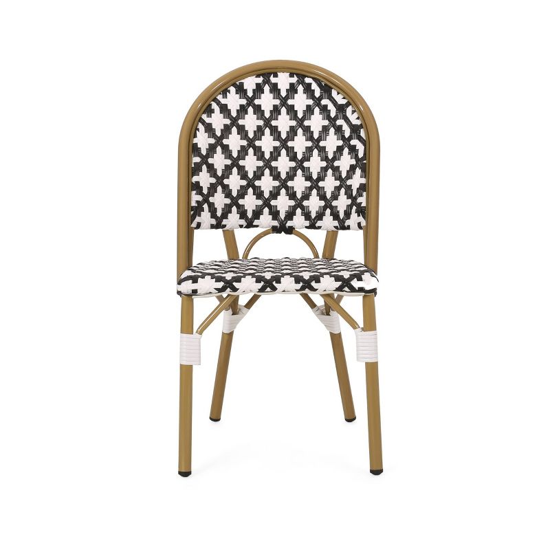 Louna 2pk Outdoor French Bistro Chairs with Bamboo Finish - Black/White - Christopher Knight Home, 4 of 12