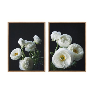 18" x 24" (Set of 2) Sylvie White Ranunculus by Emiko Mark Franzen Framed Wall Canvas Set Gold - Kate & Laurel All Things Decor