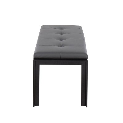 Fuji Black and Gray Faux Leather Bench with Metal Frame