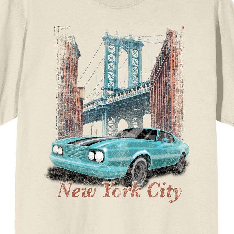 Car Fanatic New York City Vintage Car Crew Neck Short Sleeve Men's Natural T-shirt, 2 of 4