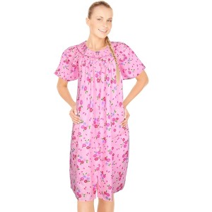 JEFFRICO House Dresses for Women with Pockets - Lightweight Breathable Short Sleeve Muumuu & Nightgowns - Snap Front Housecoat and Dusters - 1 of 4