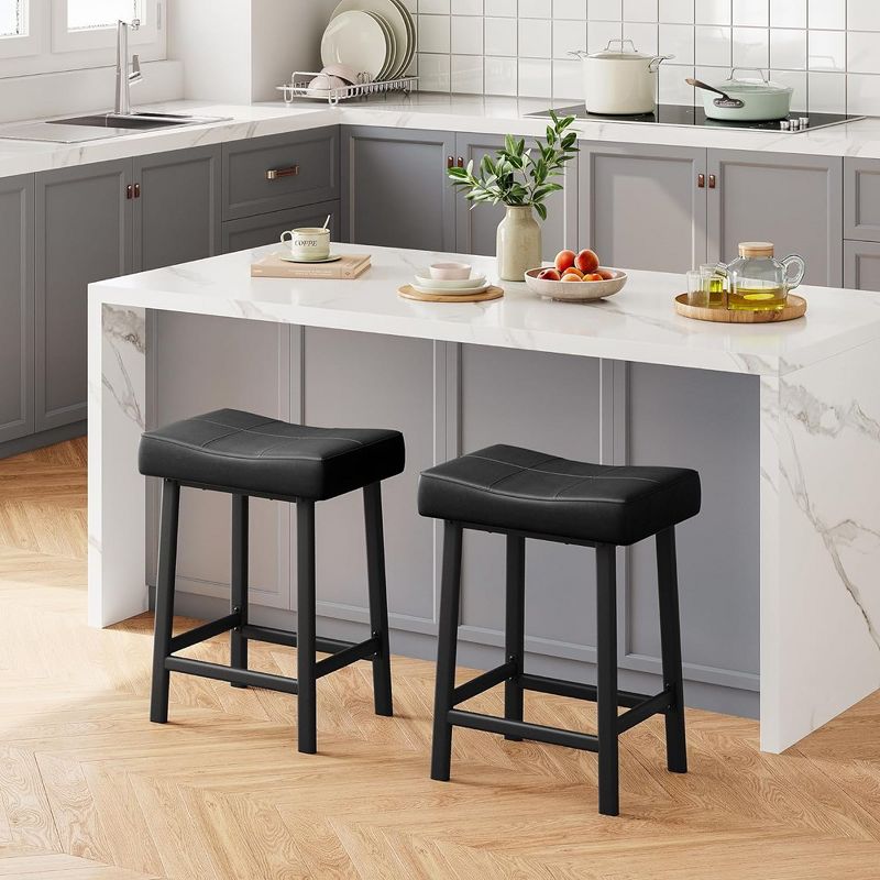 Whizmax 24 Inch Backless Saddle Barstools Set of 2, with Curved Surface, Metal Leg and Footrest, for Kitchen Counter, Home Bar, 5 of 8