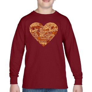 LA Pop Art Thanksgiving Heart - Boy's Word Art Long Sleeve T-Shirt - 1 of 4