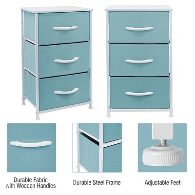 Sorbus Aqua Blue 3-Drawer Steel Frame Nightstand with White Wood Top