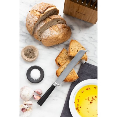 Chikara Series 8 Inch Bread Knife: Serrated Stainless Steel Blade, Resin Handle, Hand Wash, Light Silver