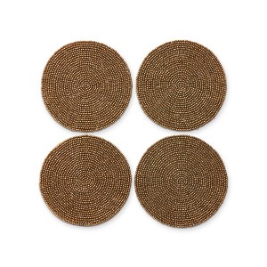 tag Set of 4 Round Beaded Coasters in Antique Gold Glass for Everyday Use - 4 inches Diameter, Wipe Clean with Soft Cloth - 1 of 3