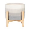 Ceramic Planter with Stand - Ceramic Pot with Pine Wood Base - Modern Decorative Plant Holder for Home & Garden; 8x8x9 inch, Ivory & Tan - 4 of 4