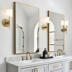2 Pieces 38 In.H x 26 In.W Black Aluminum Alloy Fine Edged Rectangular Hanging Mirror Frame Wall Mirror - 1 of 4