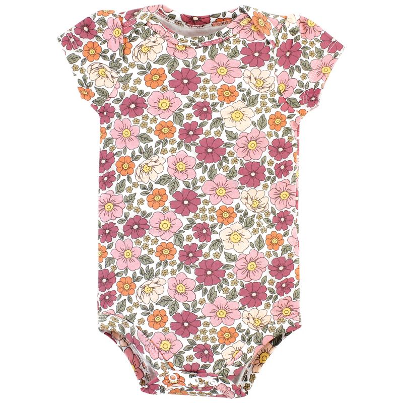 Hudson Baby Infant Girl Cotton Bodysuits, Thankful Floral, 4 of 6