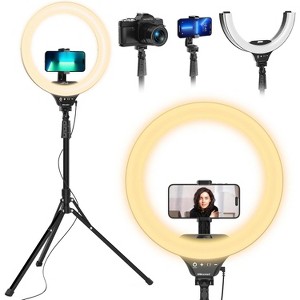 UBeesize 14" Foldable Ring Light with 62" Tripod Stand and Phone Holder, LED Selfie RingLight for iPhone with Remote, Circle Light For Live Stream - 1 of 1