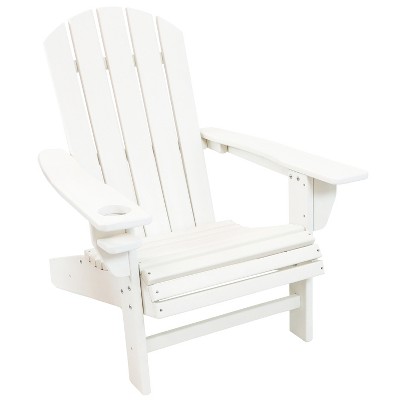 Sunnydaze Plastic All-Weather Outdoor Adirondack Chair with Drink Holder, White