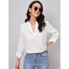 Clearlove Women's V-Neck Long Sleeve Shirt with Roll-Tab Sleeves - 3 of 4
