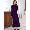 INSPIRE CHIC Women's Sequined Maxi Velvet Crewneck Long Sleeve Cocktail Evening Bodycon Dress - 2 of 4