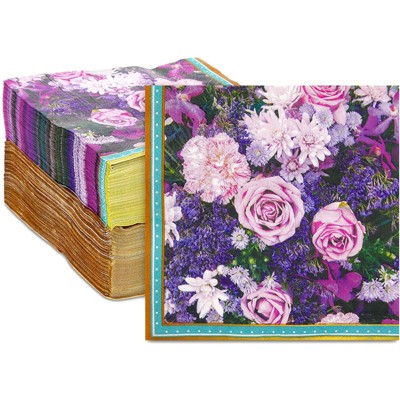 Sparkle and Bash 150 Pack Purple Rose Paper Napkins for Birthday Parties, Bridal Shower (6.5 In)