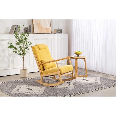 CAVINAS Linen Fabric Glider Rocking Chair with High Backrest and Lumbar Pillow,Upholstered Rocking Chairs,Nursery Accent Chair for Bedroom