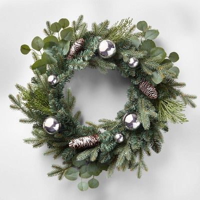 22in Unlit Greenery Eucalyptus Silver Shatterproof Artificial Wreath - Wondershop™