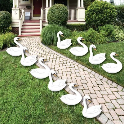 Big Dot of Happiness Swan Soiree - Lawn Decorations - Outdoor White Swan Baby Shower or Birthday Party Yard Decorations - 10 Piece