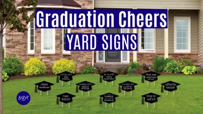 Black and White Graduation Cap Shaped Outdoor Yard Signs with Stakes