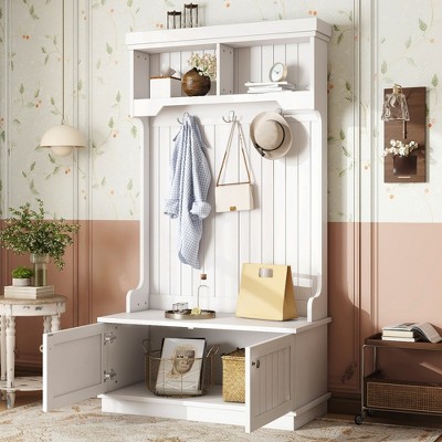 Lycvki 4-in-1 Design Hall Tree with Storage Shoe Bench and Hooks for Entryway