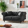 66" Chesterfield 2 Seater Sofa,Classic Rolled Arm Loveseat with Stain Resistant Tech Fabric & Button Tufting for Living Room-Baofuwish - 2 of 4