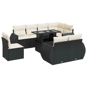 vidaXL Garden Sofa Set Black PE Rattan, Powder-Coated Steel, Tempered Glass - 1 of 4