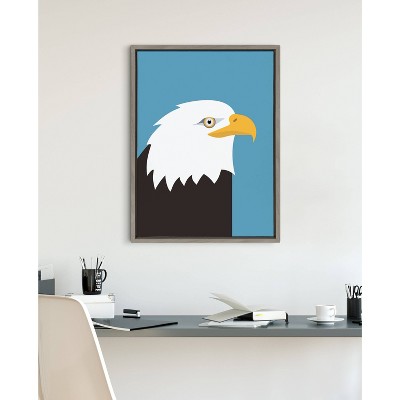 Bold Bald Eagle Framed Canvas Wall Art in Blue and Gray