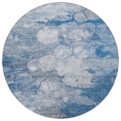 Denim Blue And Sky Blue Abstract Washable Indoor Outdoor Area Rug