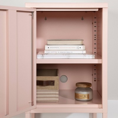 Pale Pink Metal Rectangular End Table with Storage