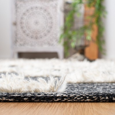 Black and Ivory Striped Wool Cotton 4' x 6' Area Rug