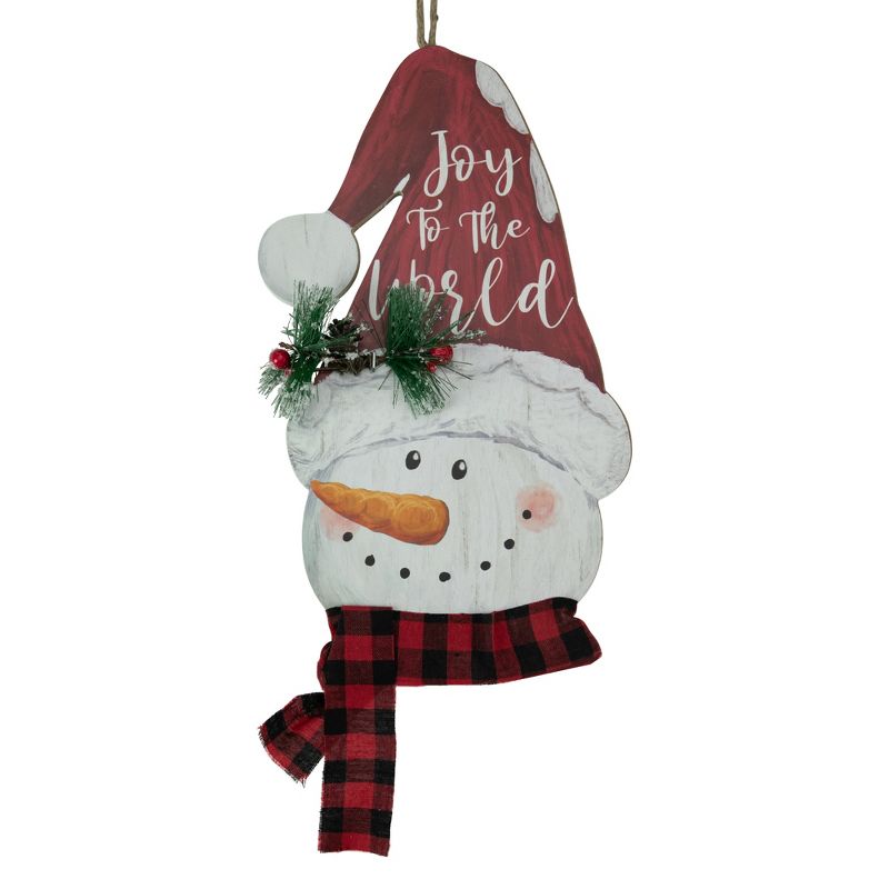 Northlight 16.5" Joy to the World Snowman in Santa Hat Christmas Wall Decoration, 1 of 6