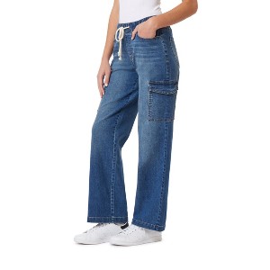 WallFlower Women's Tomboy Relaxed Cargo Denim Mid-Rise Insta Stretch Juniors Jeans - 1 of 4