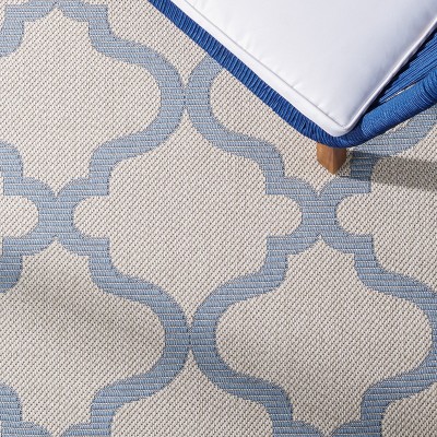 Blue Geometric Synthetic Washable Rectangular Area Rug