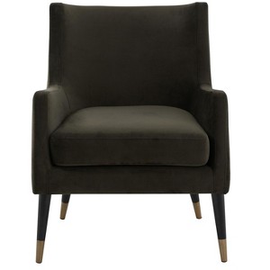 Sicily Velvet Arm Chair - KNT7060A - Shale/Antique Brass - Safavieh Couture - 1 of 4