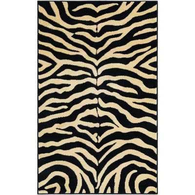 Savannah Safari 3'3" x 5'3" Black and Ivory Synthetic Area Rug