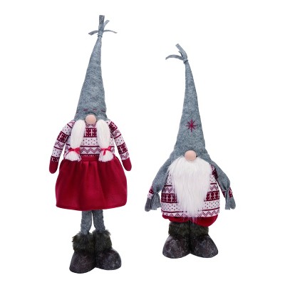 Transpac Fabric 28 in. Multicolor Christmas Plush Telescoping Gnome Set of 2