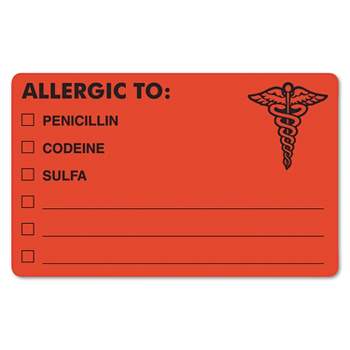 Tabbies Drug Allergy Medical Warning Labels 2-1/2 x 4 Orange 100/Roll 00488
