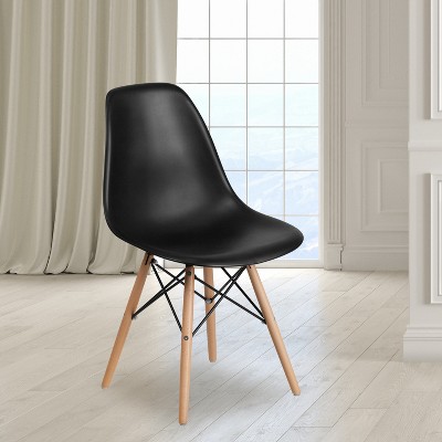 Black Plastic Side Chair with Wooden Legs