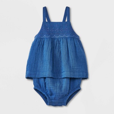Image of Baby Girls' Chambray Tank Jumpsuit - Cat & Jack™ Blue 0-3M