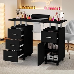Manicure Nail Table Desk with Electric Dust Collector, 4 Drawers, Cabinet & Lockable Wheels, Salon Tech Station for Beauty Spa - 1 of 4