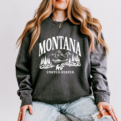 Simply Sage Market Women's Lightweight Garment Dyed Graphic Sweatshirt Montana Forest Scene