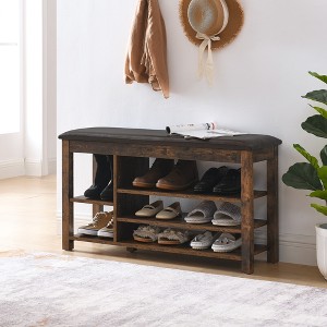 KTMBDW Entryway Shoe Rack with Cushioned Seat, Shoe Bench for Entry, 3 Shelves Storage Bench w/Faux Leather Top Bed Bench for Living room, Bedroom - 1 of 4