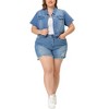 Women's Plus Size Short Sleeve Button-Down Cropped Denim Fashion Jean Jackets - Agnes Orinda - 2 of 4