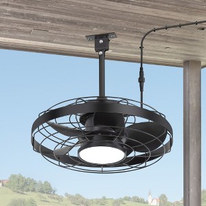 Airsurfer 20" Dimmable Ceiling Fan with 3 Colors LED Light,Waterproof Ceiling Fan with 6 Speeds DC Motor,6"/10" Downrods,Remote Control Included,Black - 1 of 4