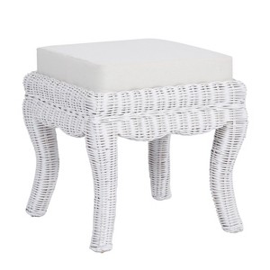 JONATHAN Y Rowan 19.7" Bohemian Designer Woven Rattan/Wood Ottoman Vanity Stool, White Cushion Seat - 1 of 4