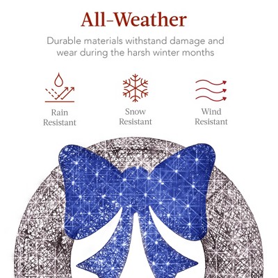 36in Silver Blue LED Outdoor Christmas Wreath with Bow