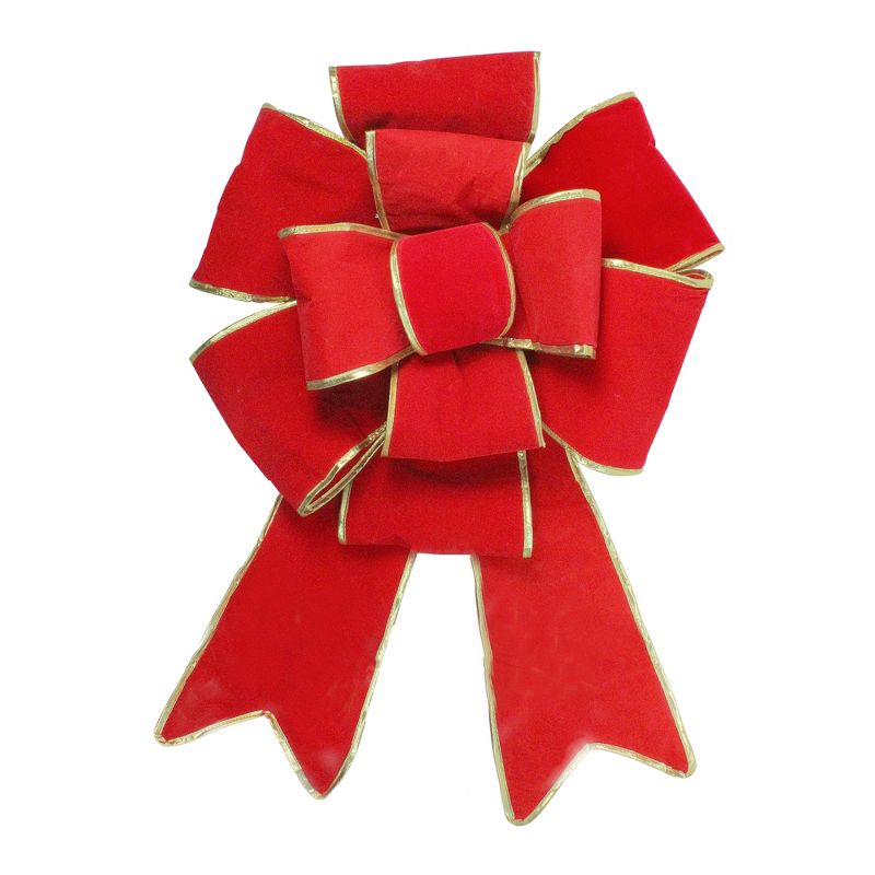 Northlight 40" Giant Red 3D 11-Loop Velveteen Christmas Bow with Gold Trim, 1 of 5