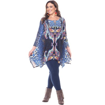 Women's Plus Size Paisley and Animal Print Scoop Neck Marlene Tunic - White Mark