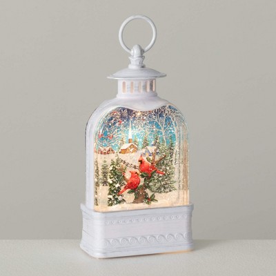 11"H Sullivans Christmas Cardinal Scene LED Shimmer Lantern, Multicolor, Indoor Christmas Decor