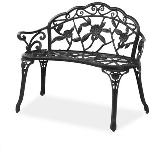 VINGLI 38.5" Outdoor Metal Rose Bench, All-Weather Cast Aluminium Frame Antique Finish Garden Bench, 2-Person Accented Porch Decor for Patio Yard - 1 of 4